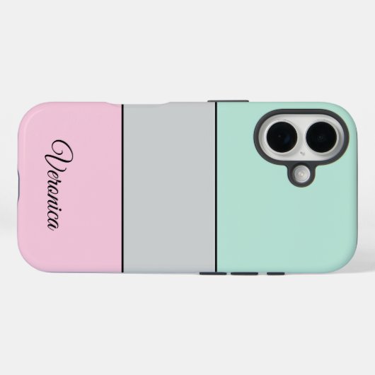 Cute Pink Grey Teal Personalized Phone Case-Mate iPhone Case (Achterkant (horizontaal))