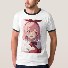 Cute Pink-Haired Anime Girl Illustration T-shirt