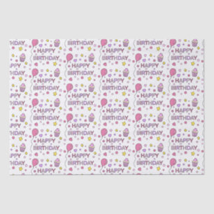 Cute Pink Happy Birthday Cupcakes, sterren en hart Tissuepapier