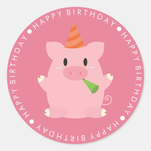 Cute Pink Happy Birthday Ronde Sticker (Voorkant)