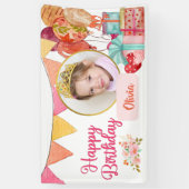 Cute Pink Happy Birthday Spandoek (Verticaal)