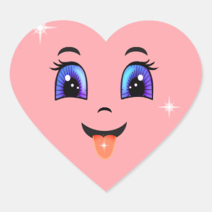 Cute Pink Happy Face Hart Sticker
