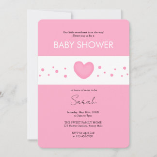 Cute Pink Heart Baby Shower Invitation Kaart