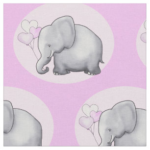 Cute Pink Heart Ballon Elephant Baby Girl Nursery Stof