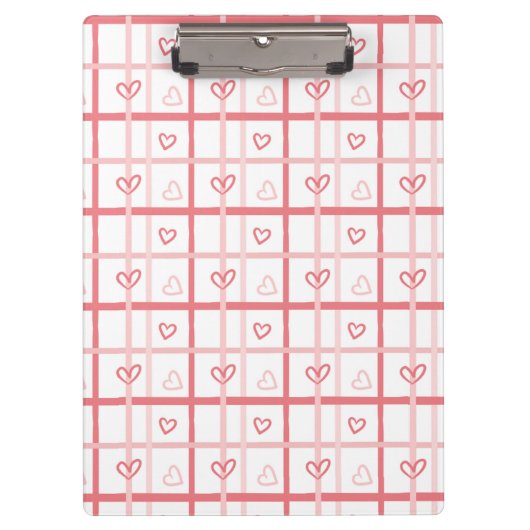 Cute Pink Heart Grid Pattern Klembord (Voorkant)