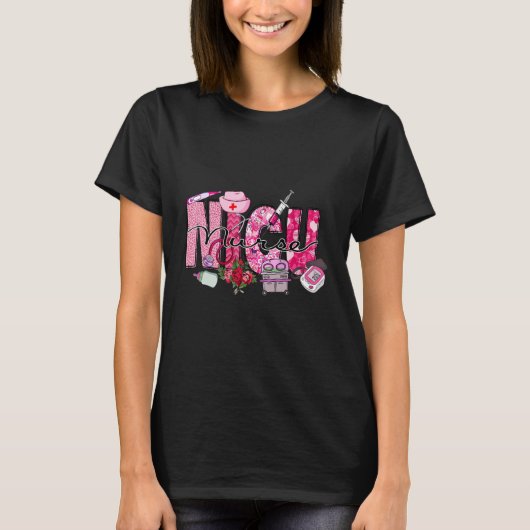 Cute Pink Heart Leopard Happy Valentines Day NICU  T-shirt (Voorkant)
