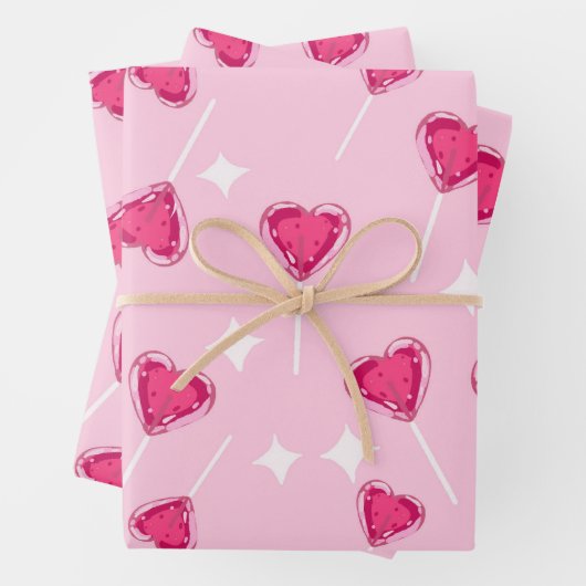Cute Pink Heart Lollipop Seamless Pattern Inpakpapier Vel (In situ)