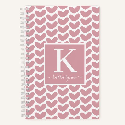 Cute Pink Heart Pattern Monogram Notitieboek (Voorkant)