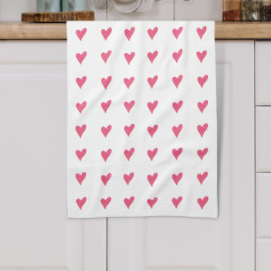 Cute Pink Heart Pattern Valentijn Day Theedoek