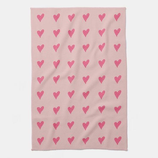Cute Pink Heart Pattern Valentijn Day Theedoek (Verticaal)