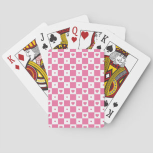 Cute Pink Hearts Girly Pink White Checker Patroon Pokerkaarten