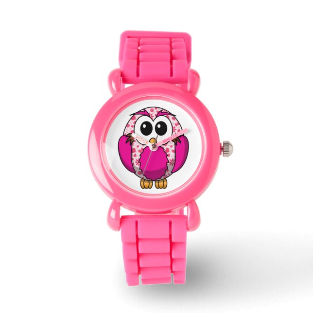 Cute Pink Hearts Owl Horloge (Voorkant)