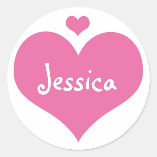 Cute Pink Hearts Personalized Girly Name Ronde Sticker (Voorkant)