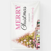 Cute Pink Holiday Tree Merry Kerstparty Spandoek (Verticaal)