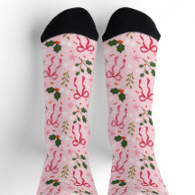 Cute Pink Holly Christmas Socks
