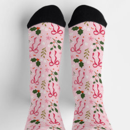 Cute Pink Holly Christmas Socks Sokken