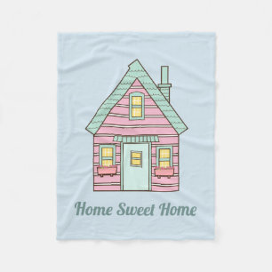 Cute Pink House Home Sweet Home Fleece Deken