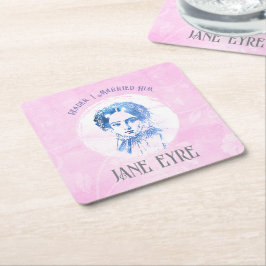 Cute Pink Jane Eyre Portrait Reader Ik trouwde hem Vierkante Kartonnen Onderzetter