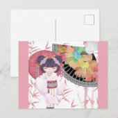 Cute Pink Japanse Geisha Briefkaart (Voorkant / Achterkant)