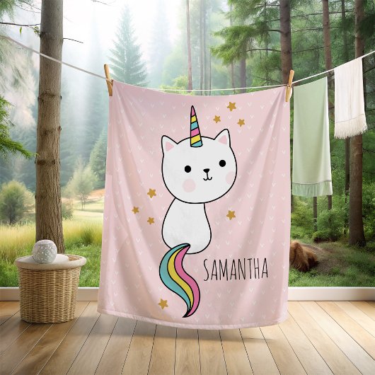 Cute Pink Kawaii Catcorn Illustratie Fleece Deken