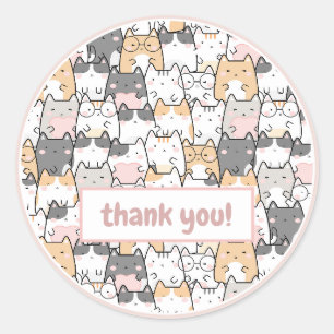 Cute Pink Kawaii Cats Kittens Pattern Hartelijk da Ronde Sticker