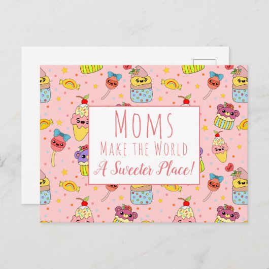 Cute Pink Kawaii Cupcake Happy Moederdag Briefkaart (Voorkant / Achterkant)