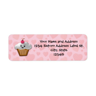 Cute Pink Kawaii Happy Face Cupcake Girls Etiket