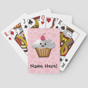 Cute Pink Kawaii Happy Face Cupcake Girls Pokerkaarten