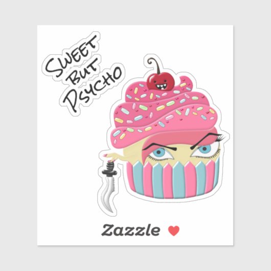 Cute Pink Kawaii Killer Cupcake Halloween Sticker (Vel)