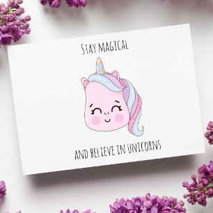 Cute Pink Kawaii Unicorn Feestdagenkaart
