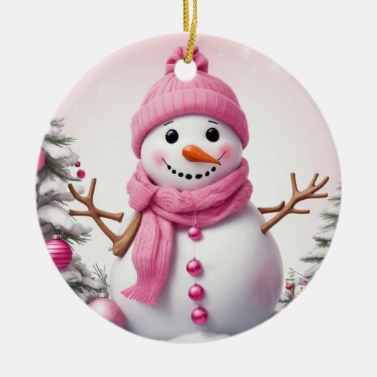Cute Pink kerstman Snowman Keramisch Ornament (Voorkant)