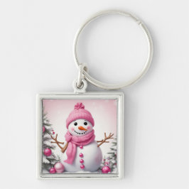 Cute Pink kerstman Snowman Sleutelhanger