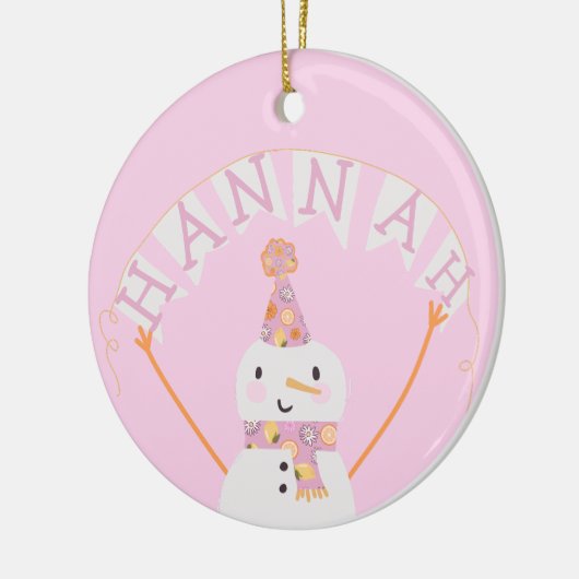 Cute Pink kerstmis Snowman Kinder Custom Keramisch Ornament (Links)