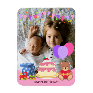 Cute Pink Kinder Toys Birthday Celebration Foto Magneet