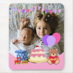 Cute Pink Kinder Toys Birthday Celebration Foto Muismat