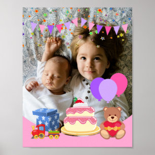 Cute Pink Kinder Toys Birthday Celebration Foto Poster