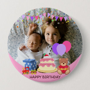 Cute Pink Kinder Toys Birthday Celebration Foto Ronde Button 4,0 Cm