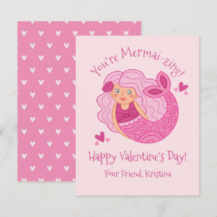 Cute Pink Kinder Valentijn Mermaid Notitiekaartje