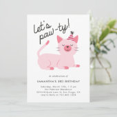 Cute Pink Kitty Cat Birthday Party Kaart (Staand voorkant)