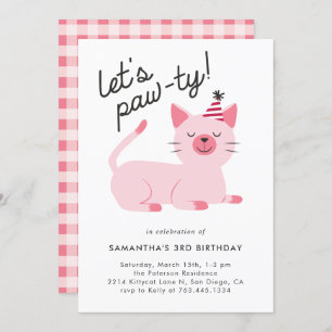 Cute Pink Kitty Cat Birthday Party Kaart