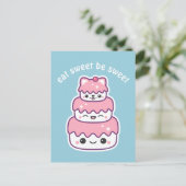 Cute Pink Kitty Cat Cake Briefkaart (Staand voorkant)