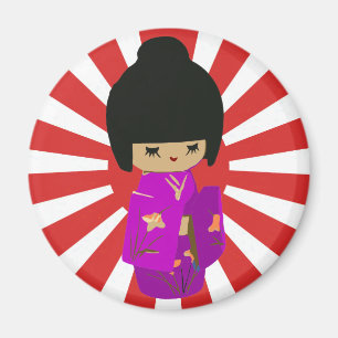 Cute Pink Kokeshi Doll over stijgende zon Magneet