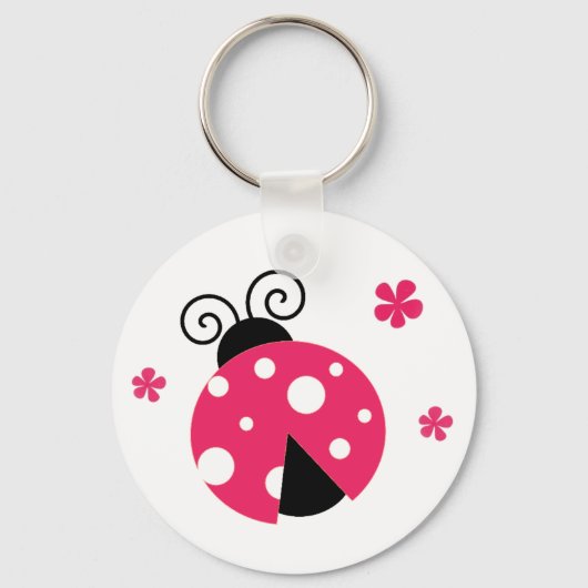 Cute Pink Labybird and Flowers Sleutelhanger (Voorkant)