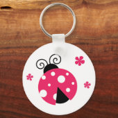 Cute Pink Labybird and Flowers Sleutelhanger (Voorkant)
