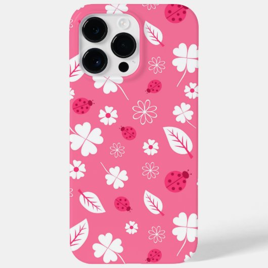 Cute Pink Ladybug and Clover Pattern iPhone Case (Achterkant)