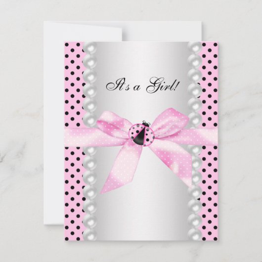 Cute Pink Ladybug Baby shower Kaart (Voorkant)