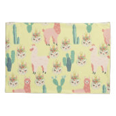 Cute Pink Lama's en groene cactus Gepersonaliseerd Kussensloop (Achterkant)