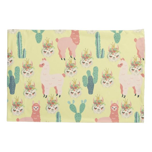 Cute Pink Lama's en groene cactus Gepersonaliseerd Kussensloop (Achterkant)