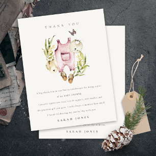 Cute Pink Leafy Foliage Girl Clothes Baby shower Briefkaart