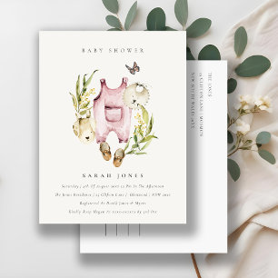 Cute Pink Leafy Foliage Girl Clothes Baby shower Briefkaart